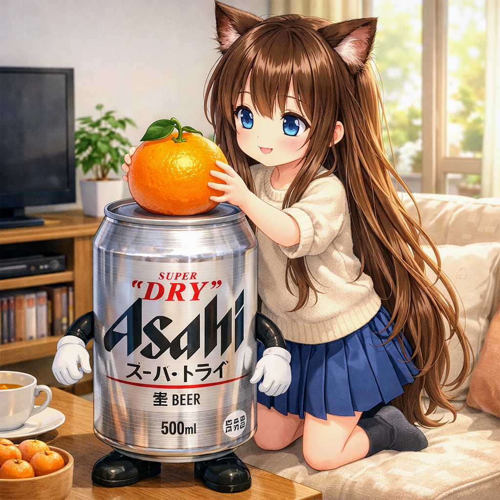 アルミ缶の上にあるミカン