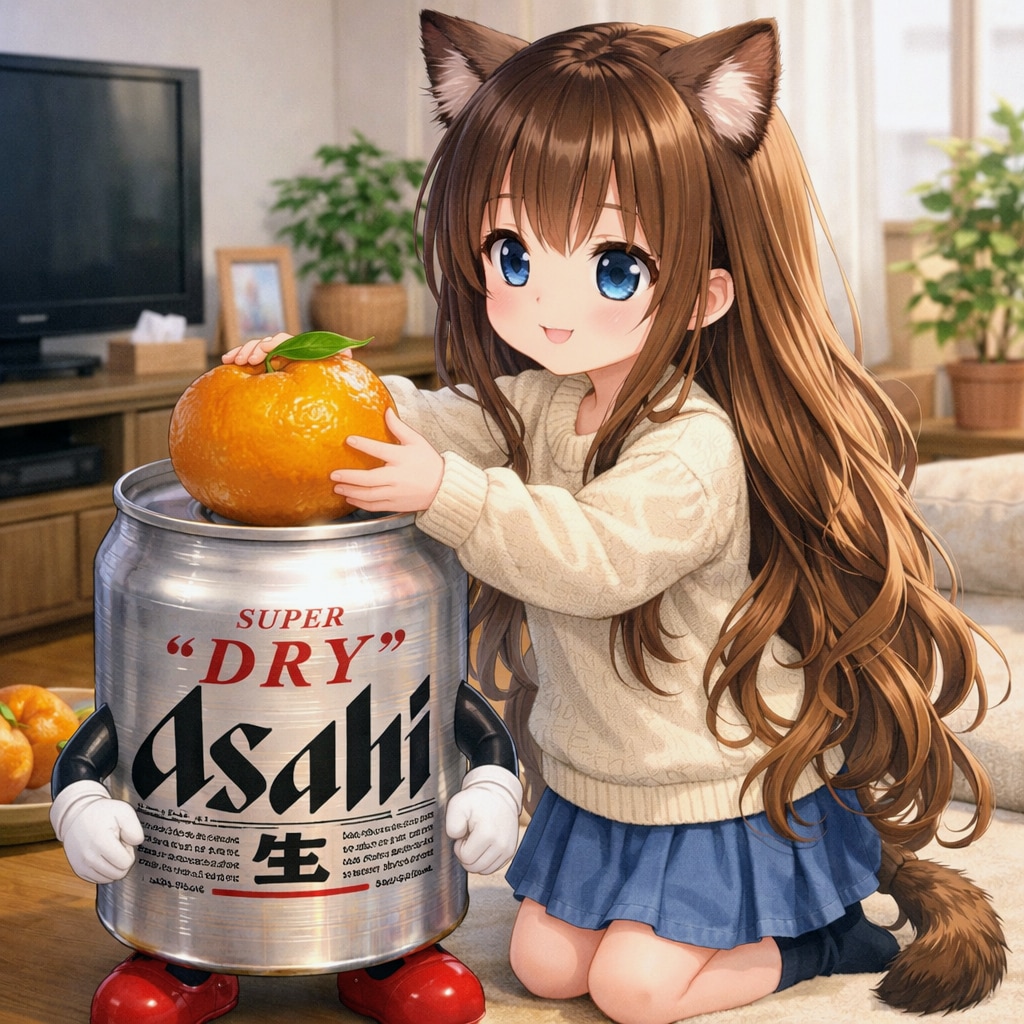 アルミ缶の上にあるミカン