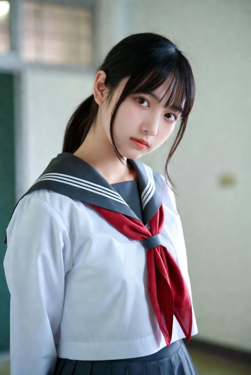制服たくし上げ