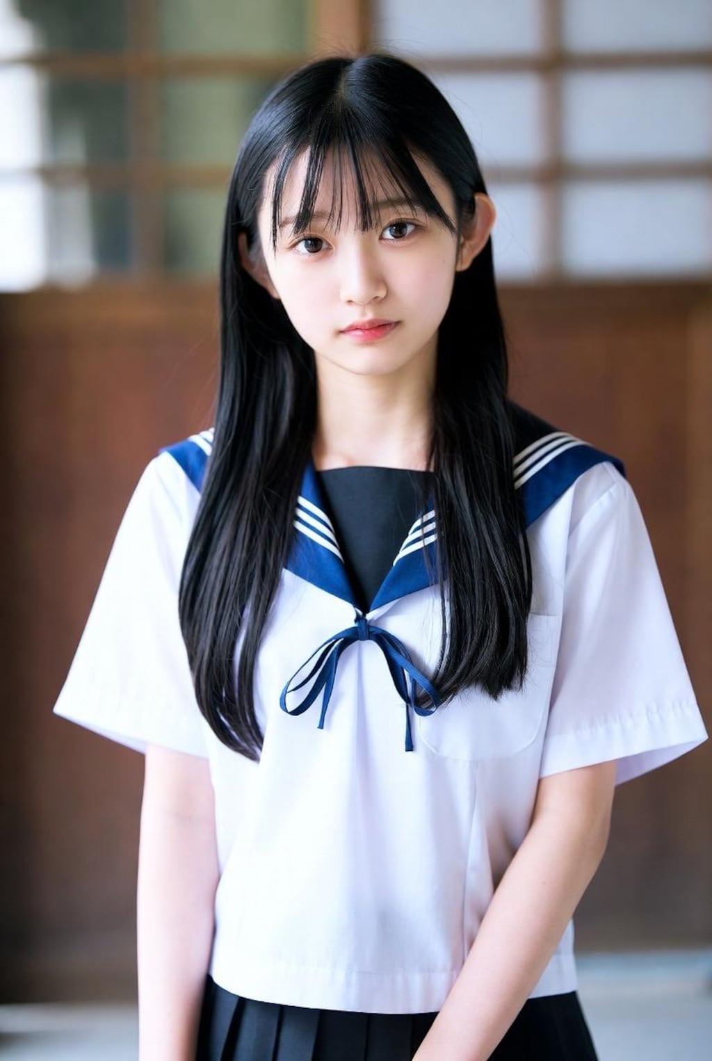 制服たくし上げ