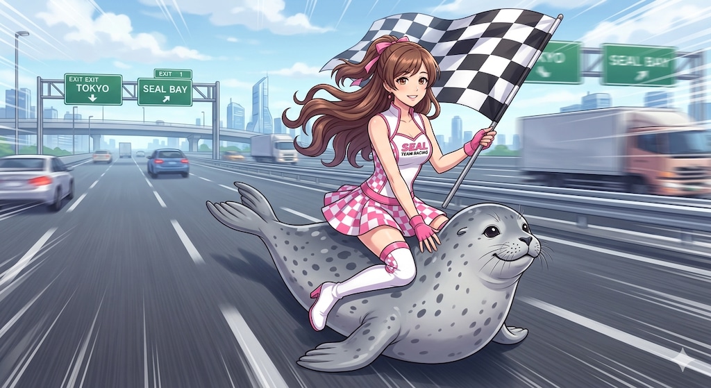 レースクイーンとアザラシ