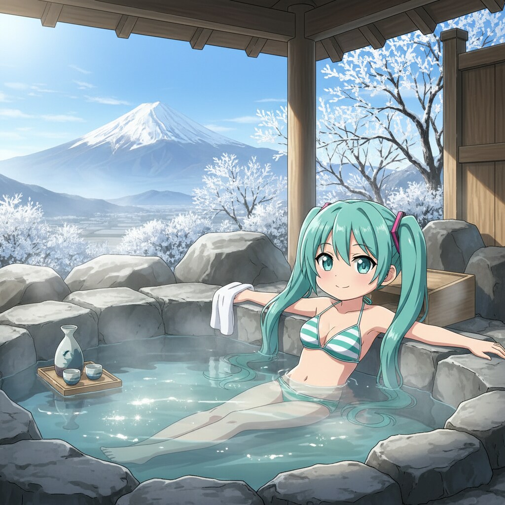 みどツイさん。 2月6日 お風呂の日。アニメ風。chibi. フラットカラー