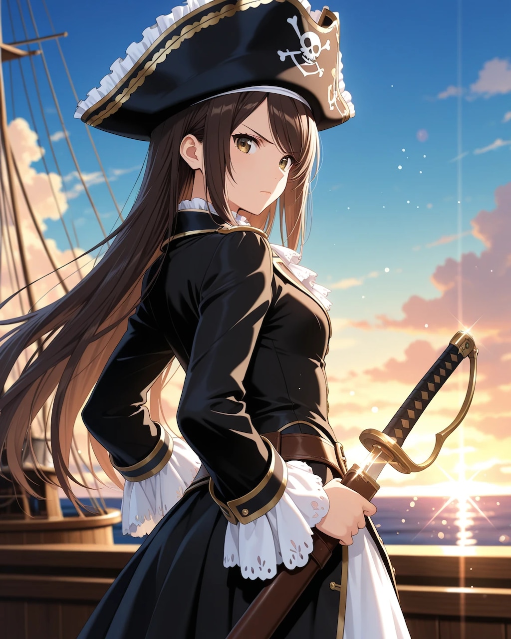 夕陽に海賊サーベル
