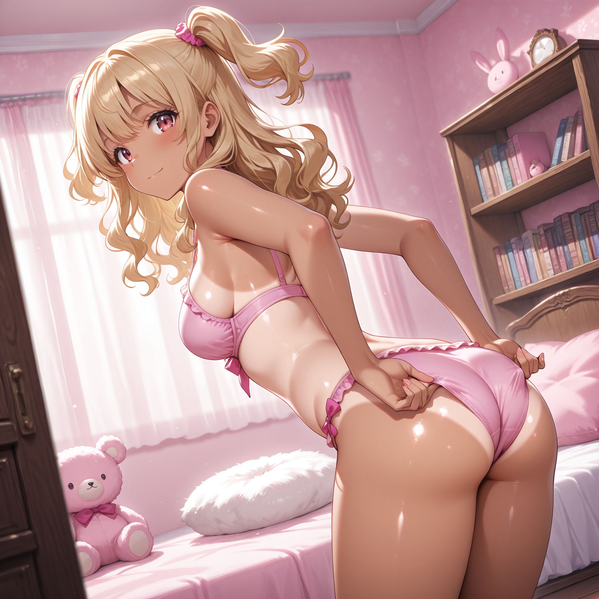 お部屋で水着を試着です