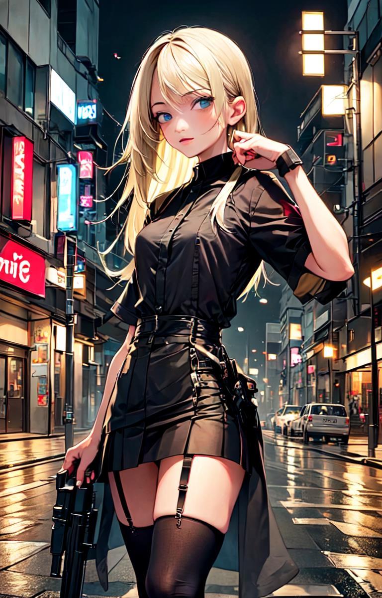 夜の街の金髪少女 | の人気AIイラスト・グラビア