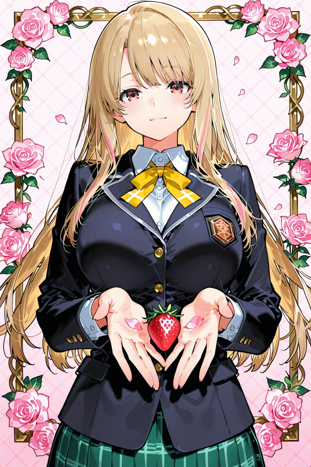 私の農園の薔薇と苺