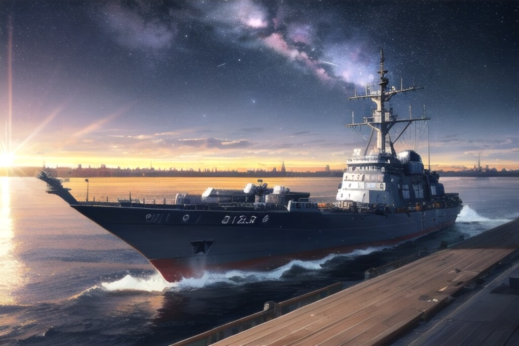 軍艦と星空