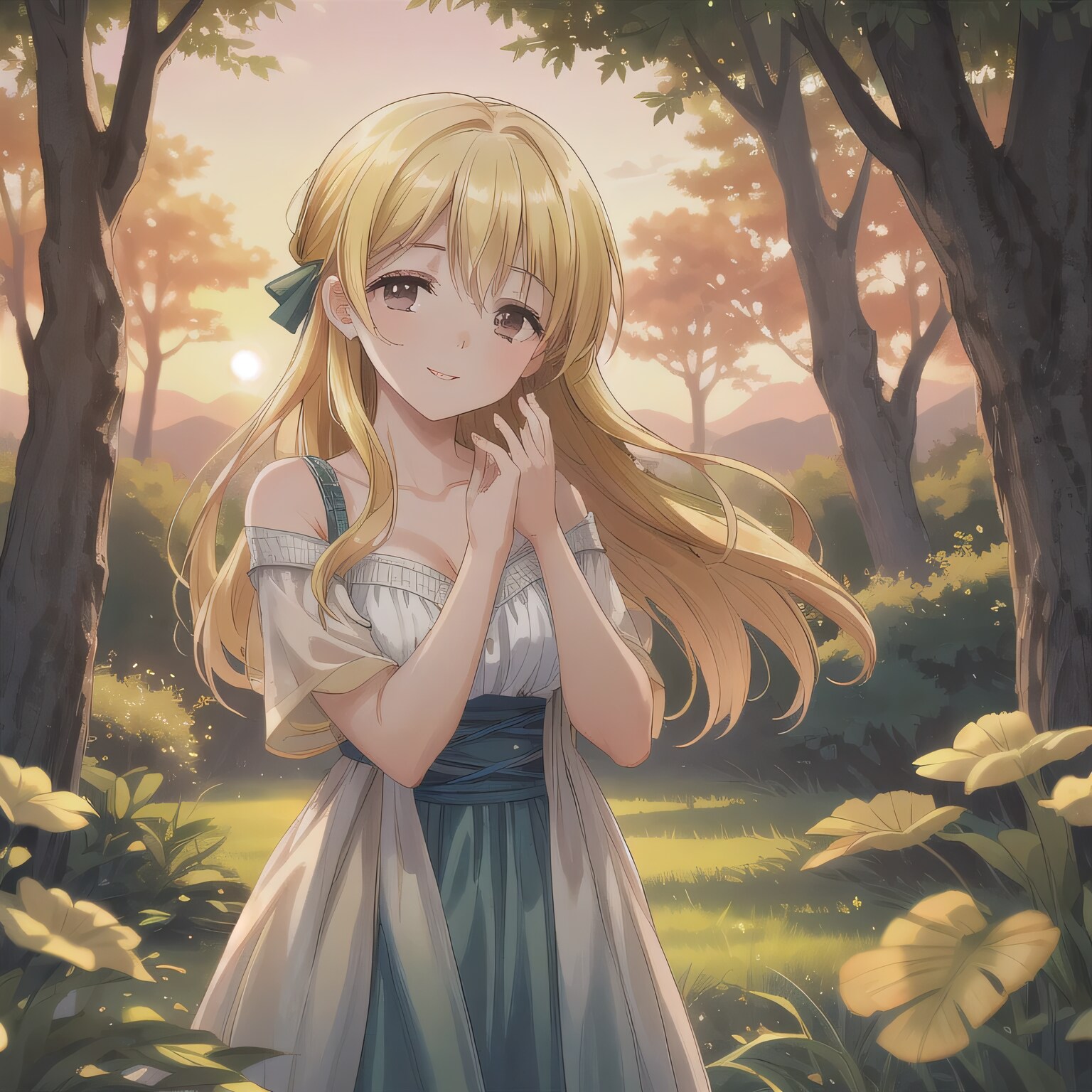 金髪ロングでワンピースの少女１３ | の人気AIイラスト・グラビア