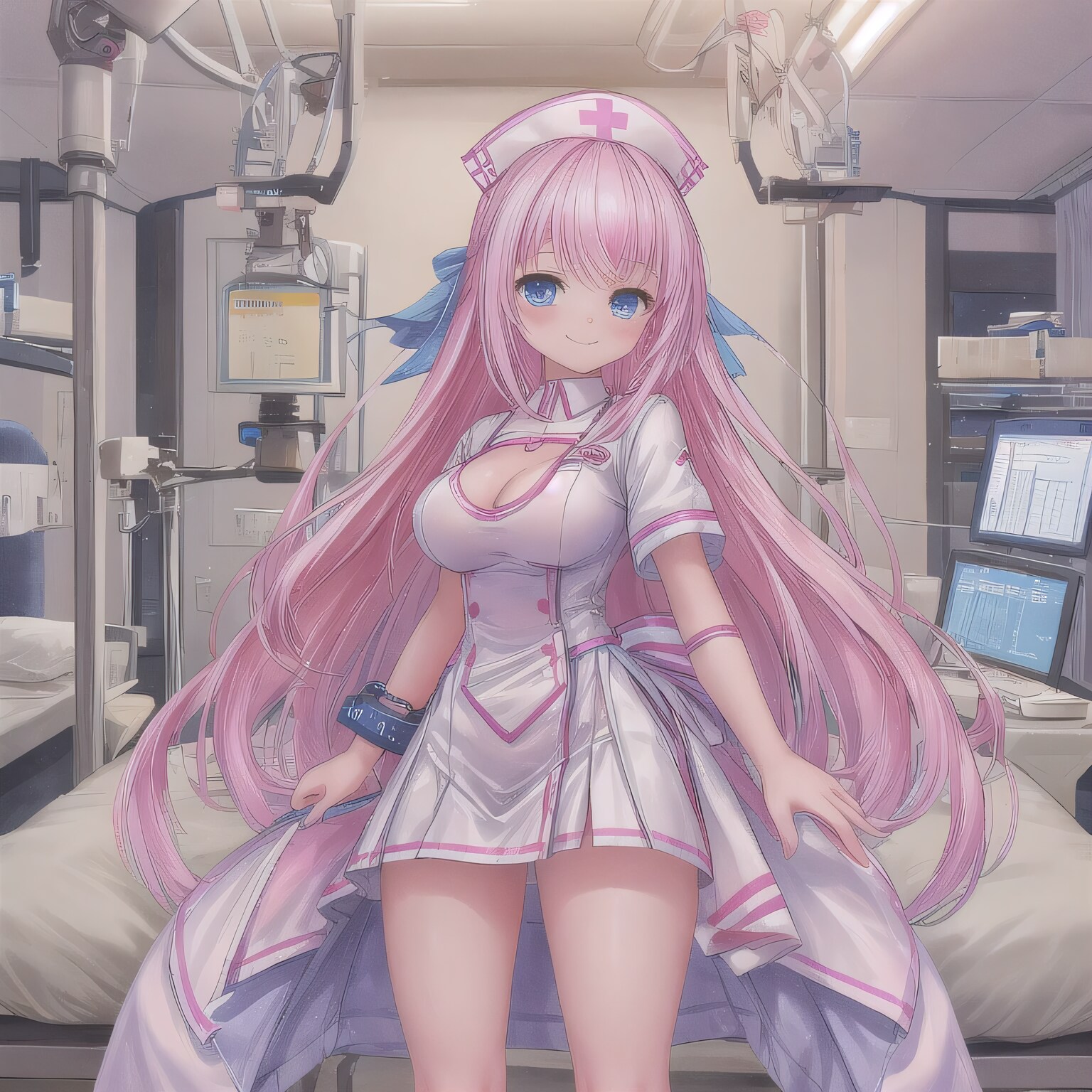 ピンク髪ロングで看護服の少女３ | の人気AIイラスト・グラビア