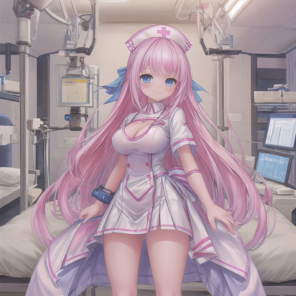 ピンク髪ロングで看護服の少女３