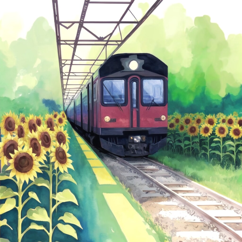 電車と向日葵畑 | の人気AIイラスト・グラビア