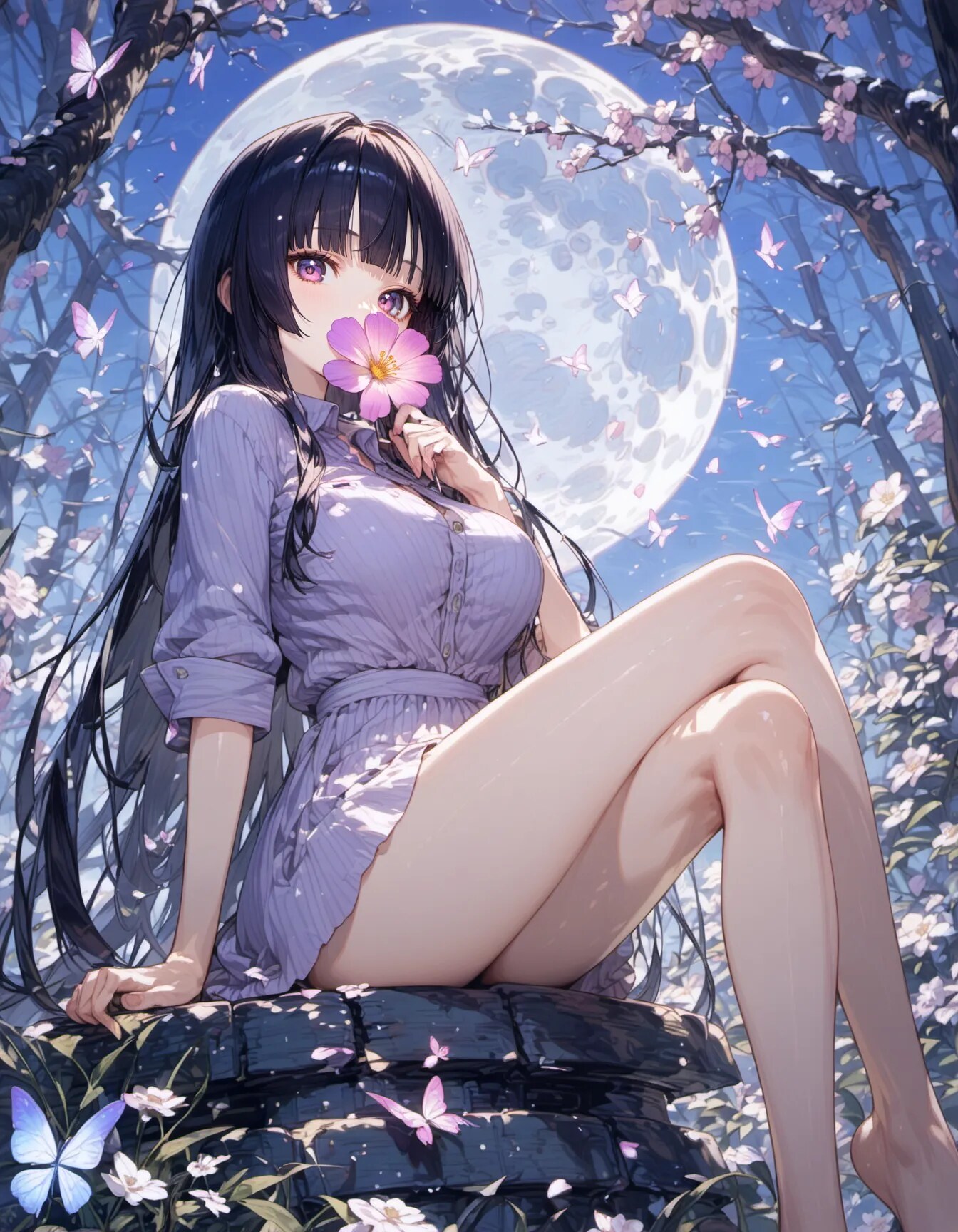 A Flower Held Beneath the Silent Moon