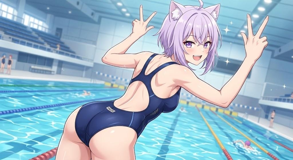 ヒップラインが綺麗な競泳水着のシス
