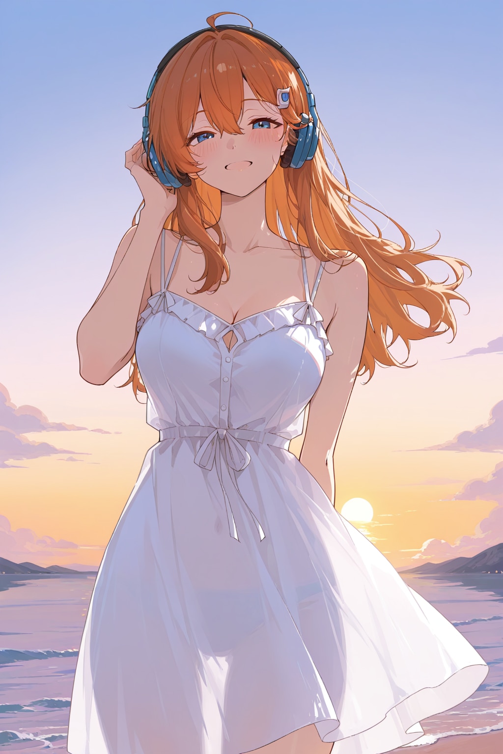 ヘッドホンで音楽を聴いている少女