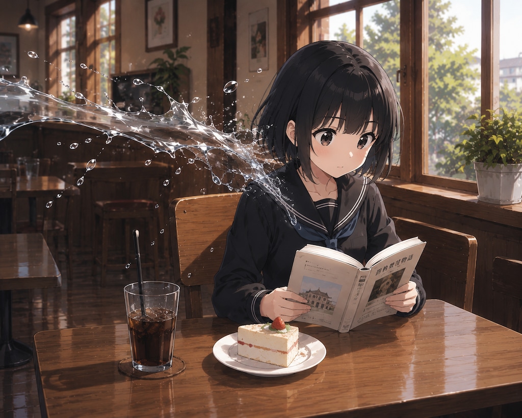 喫茶店で本を読む女の子