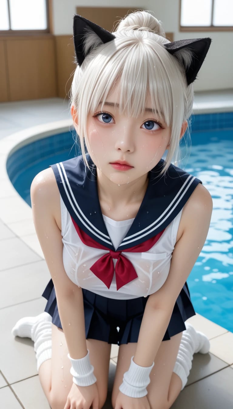 ワイ、プールサイドの美少女に『完落ち』。白髪のセーラー服とか、もはや反則、だよね❗❗😘👍 週末、一緒にドライブ、行かない、カナ❓❓✨