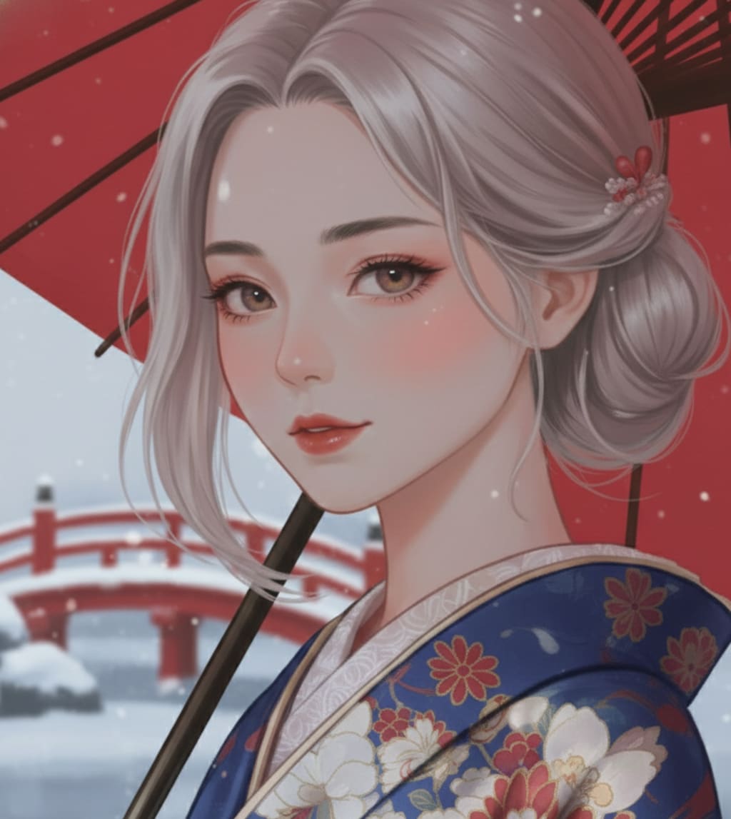 雪景色の着物美人