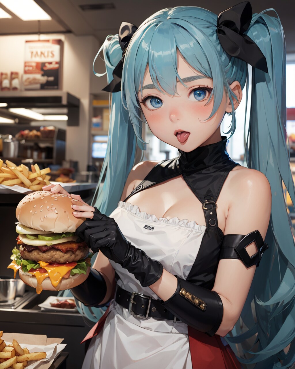 ハンバーガーを食べ