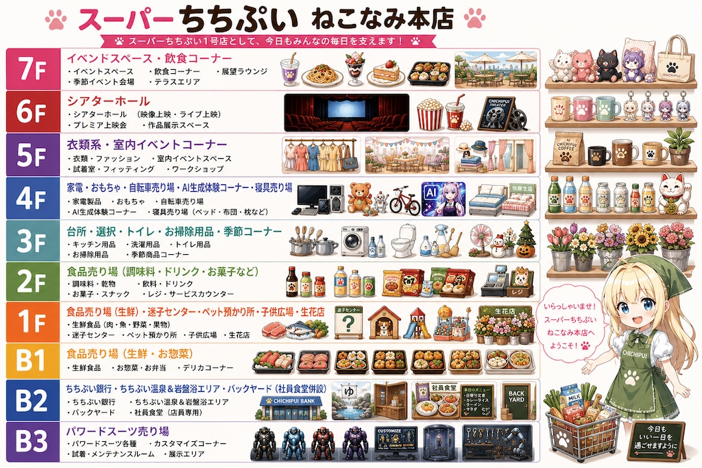 スーパーちちぷい　ねこなみ本店のフロアーマップ