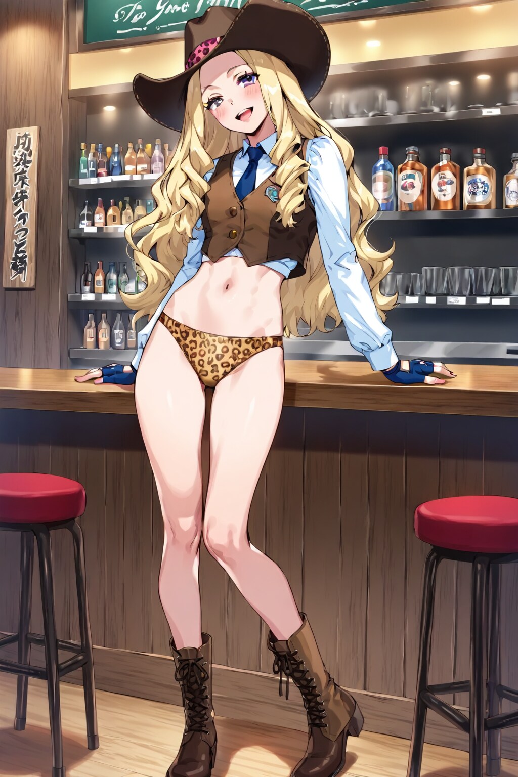 ネーブルカウガールレイチェル・ワイルドの国民の文学バー六本木店ヒョウ柄パンツ
