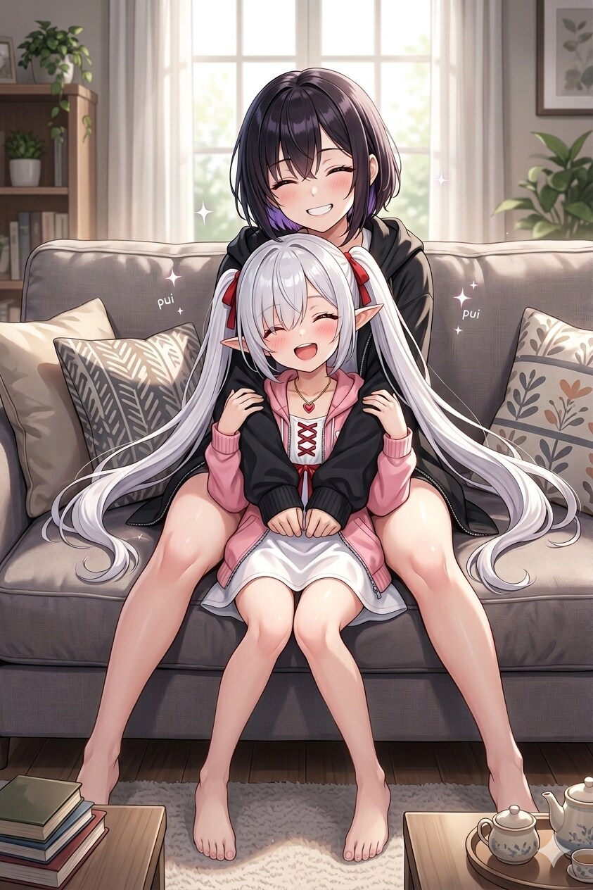 pui山分けで喜ぶ2人 | の人気AIイラスト・グラビア