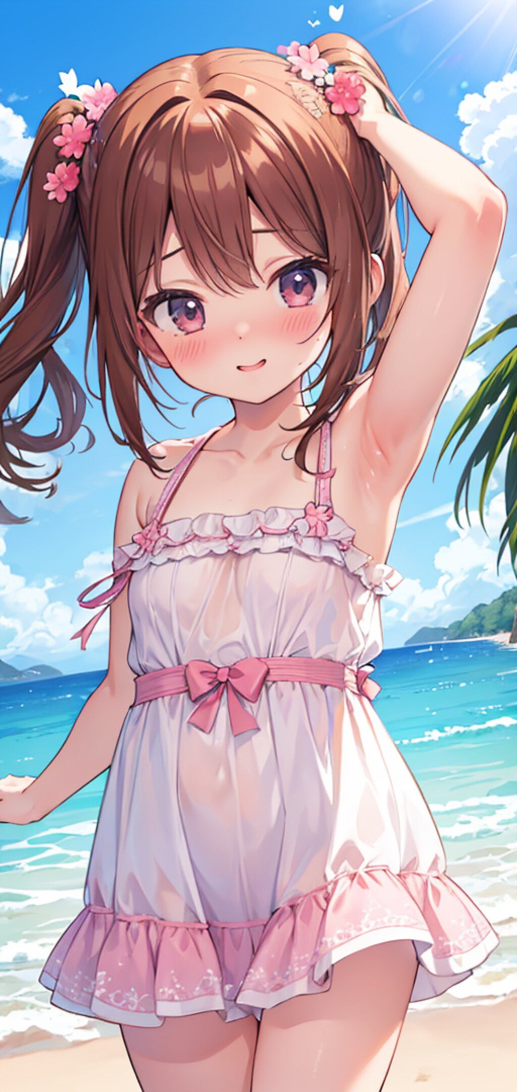 脇を見せてくれるロリ