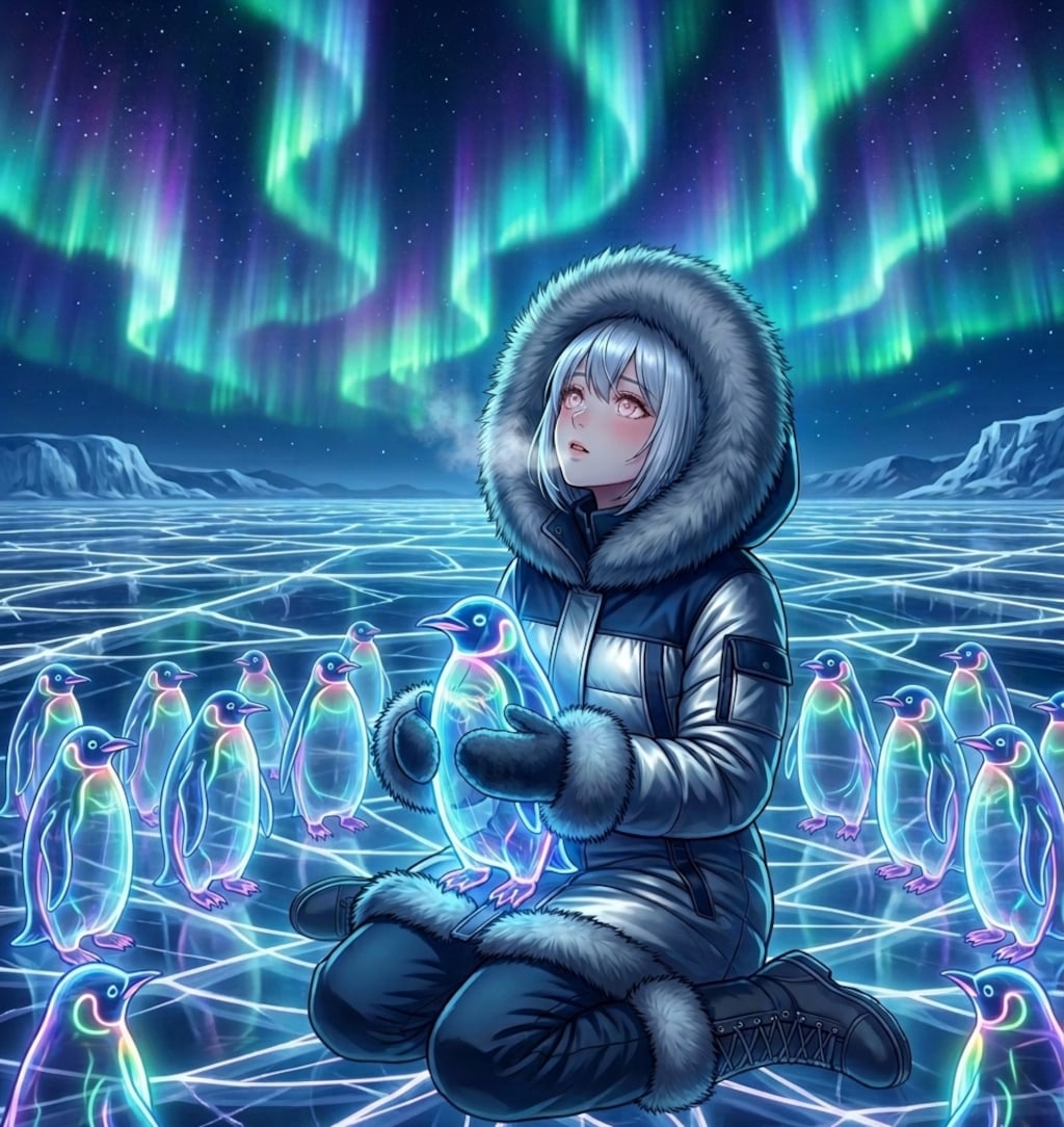 オーロラとペンギン