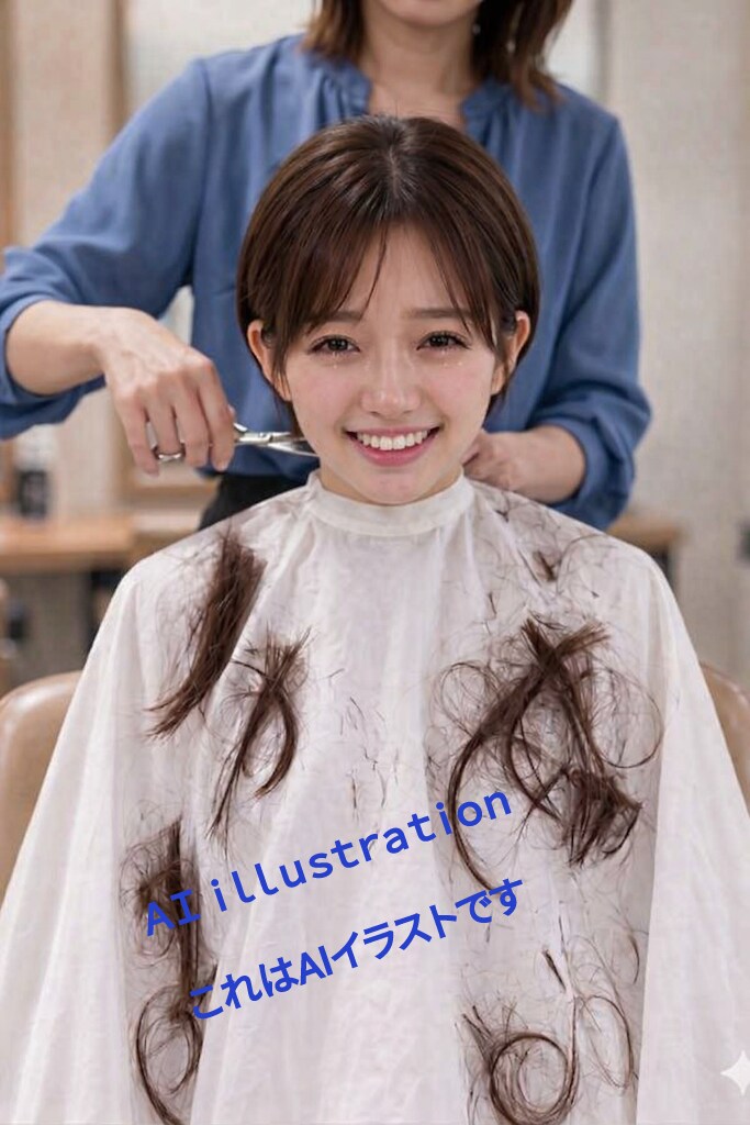 初恋のポニーテール美少女。“初めてのバッサリ”。   夕方の光の中で、髪が落ちるたびに胸が締めつけられ、   頬を伝う涙も止まらなかったのかもしれない。