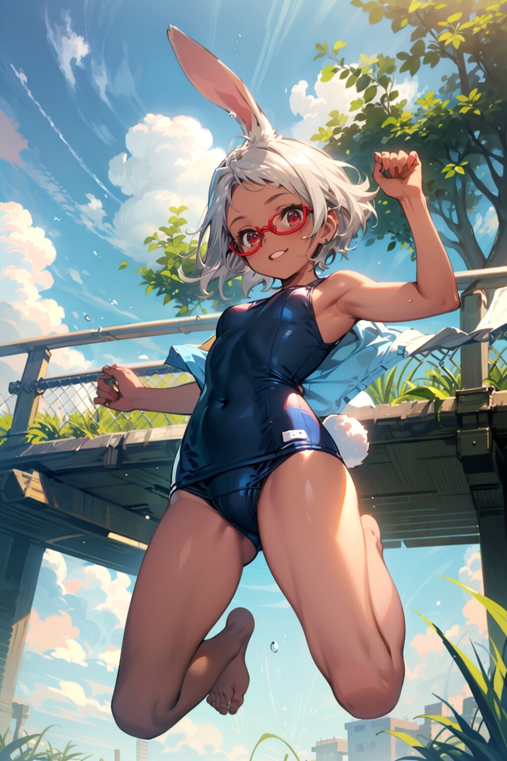 元気なスク水のうさみみ眼鏡っ娘①