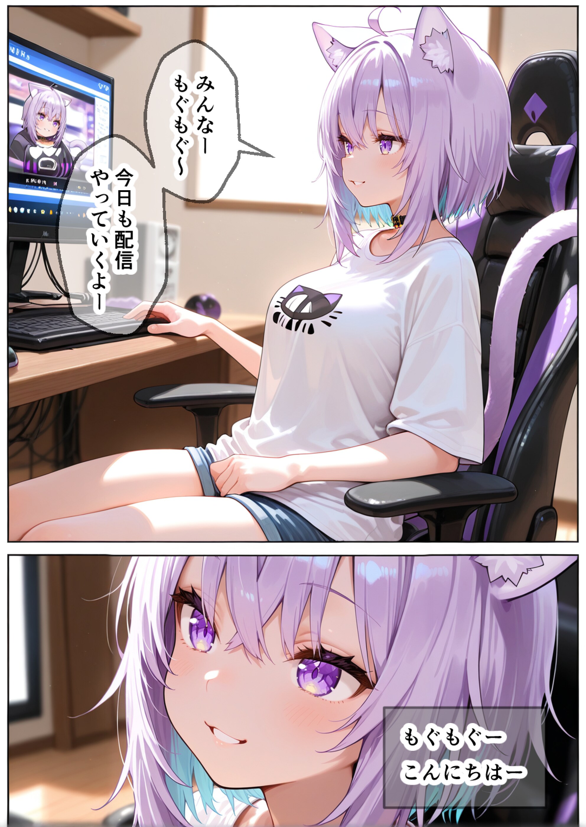 猫又おかゆ#1 もぐもぐ〜〜 | の人気AIイラスト・グラビア