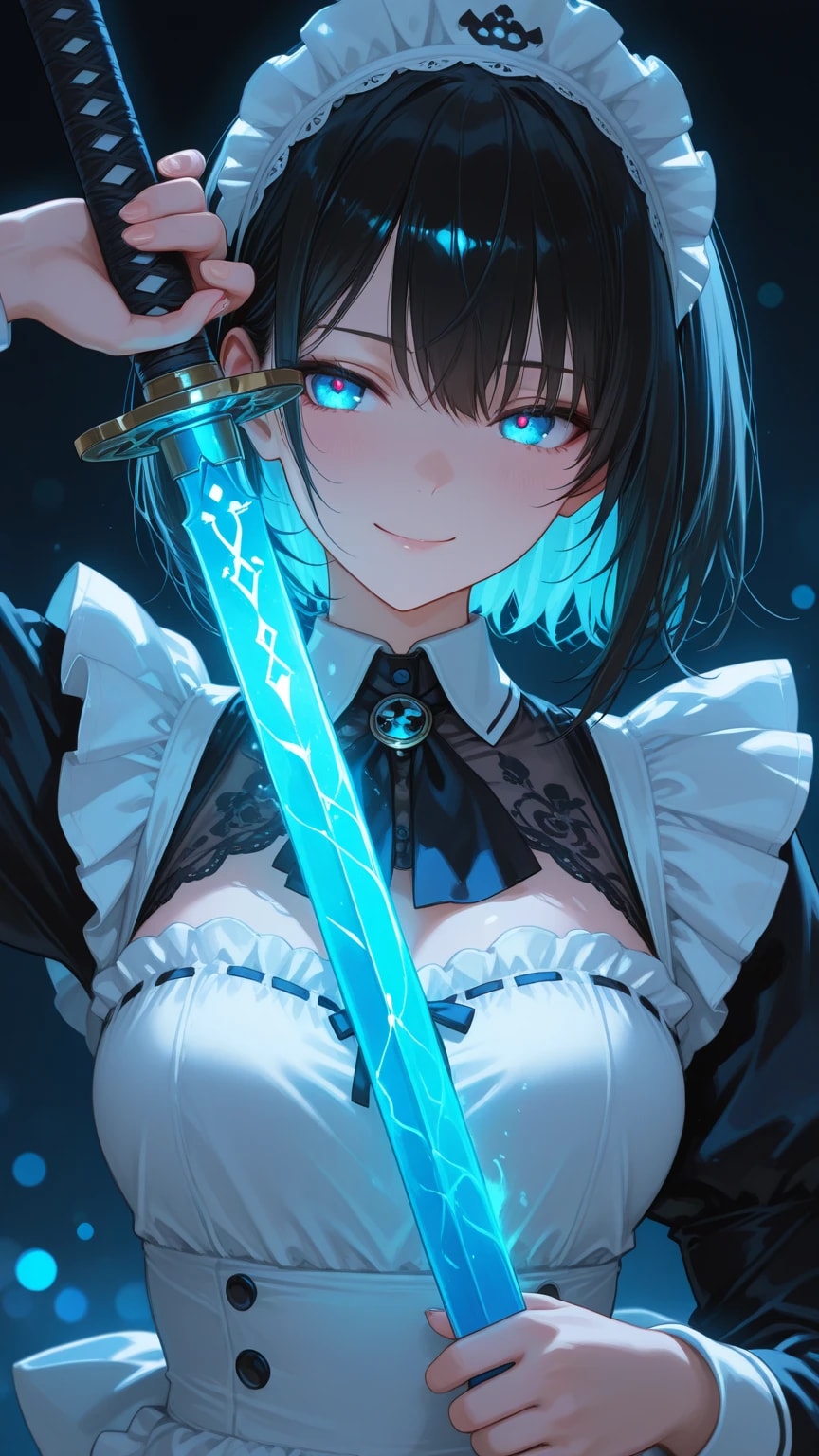 刀剣を抜く奏とアメリア（メイド服）