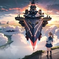 スペース・クルーザー(宇宙戦艦)と女の子 2枚目