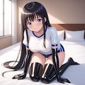 エナメル体操服青ブルマ黒長手袋サイハイソックス 9枚目
