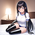 エナメル体操服青ブルマ黒長手袋サイハイソックス 11枚目