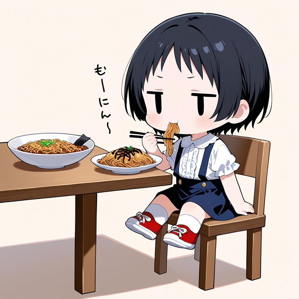 焼きそばを食べる