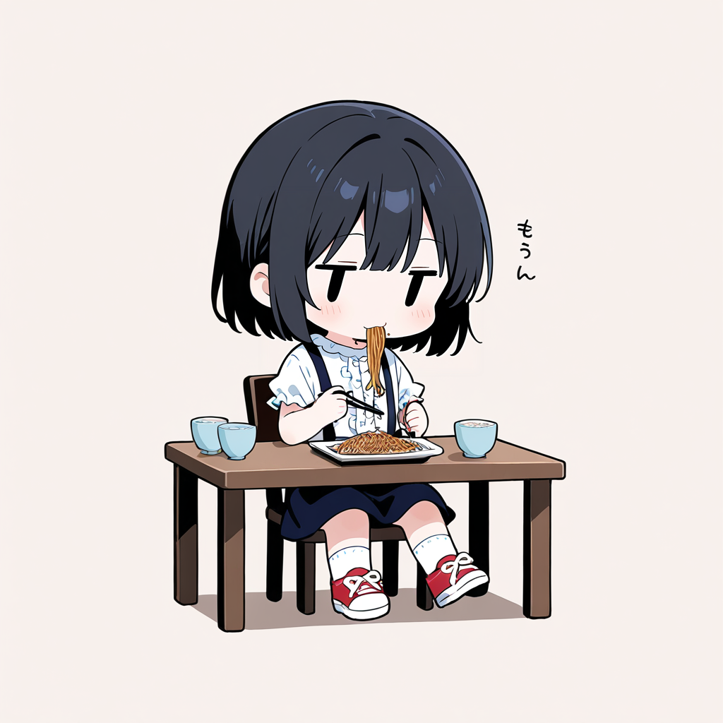 焼きそばを食べる