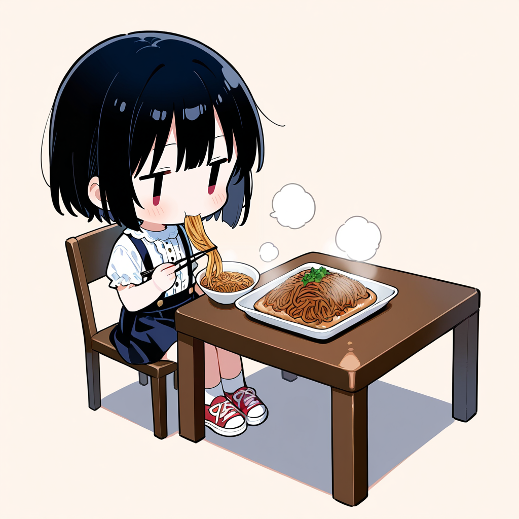 焼きそばを食べる