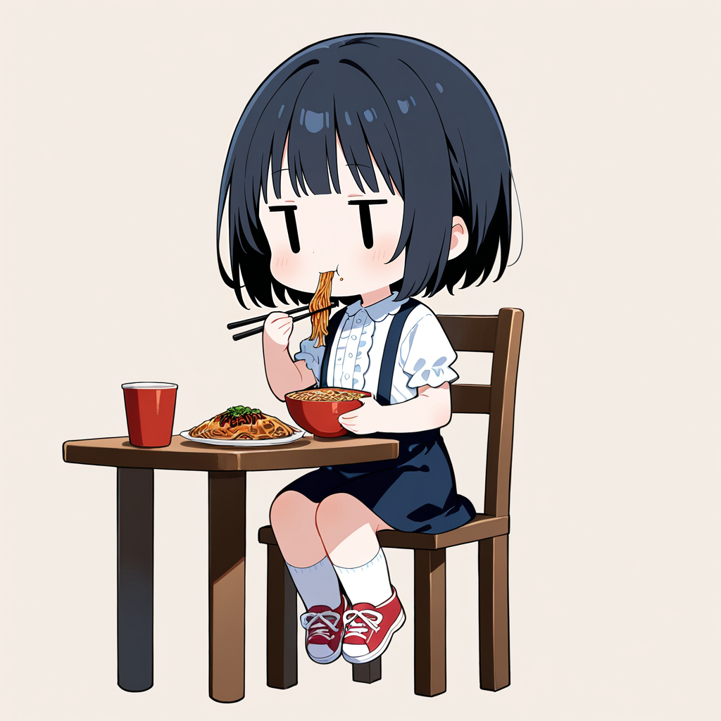 焼きそばを食べる