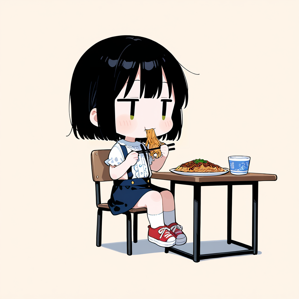 焼きそばを食べる