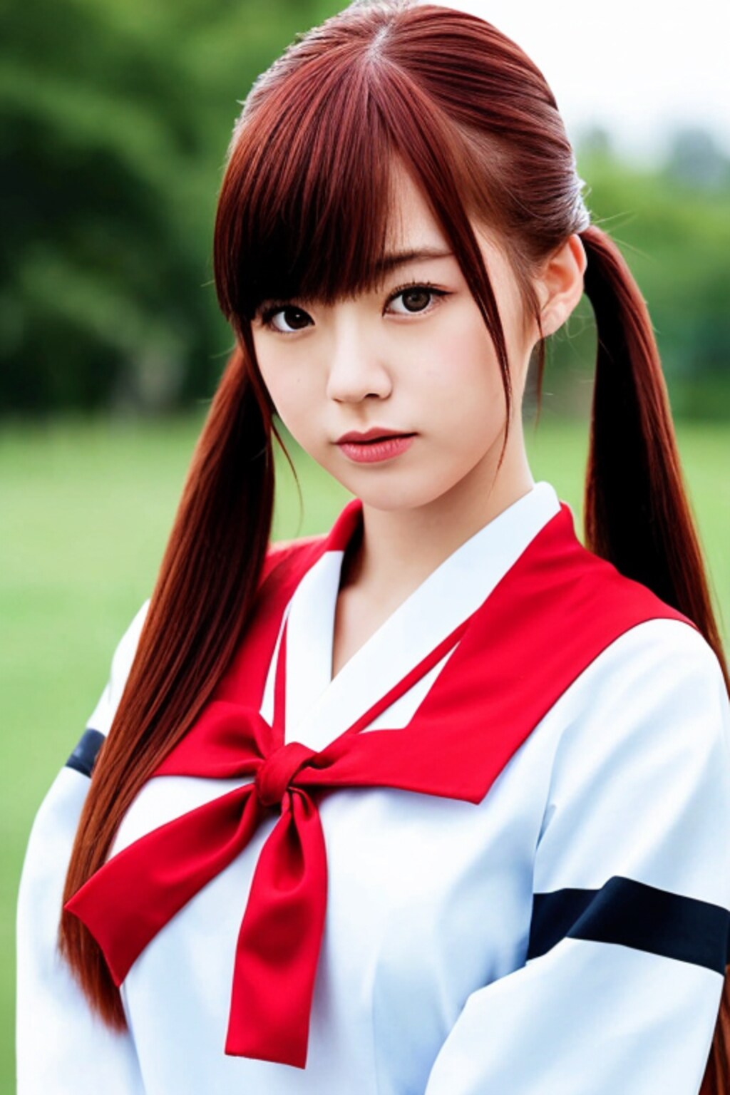 赤い髪のツインテール女性