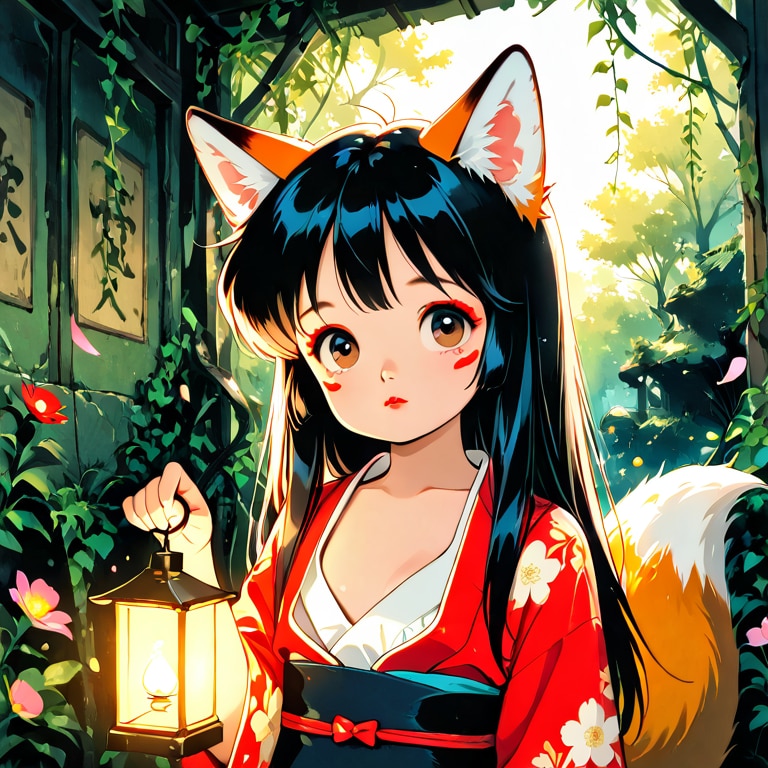 Fox-eared Girl holding lantern | の人気AIイラスト・グラビア