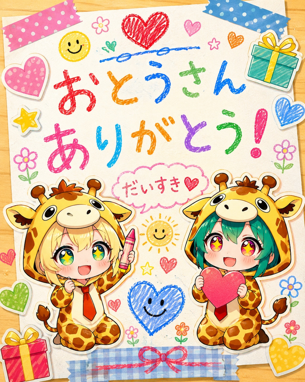 感謝を伝えるキリン着ぐるみちび子ちゃん