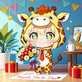 感謝を伝えるキリン着ぐるみちび子ちゃん 2枚目