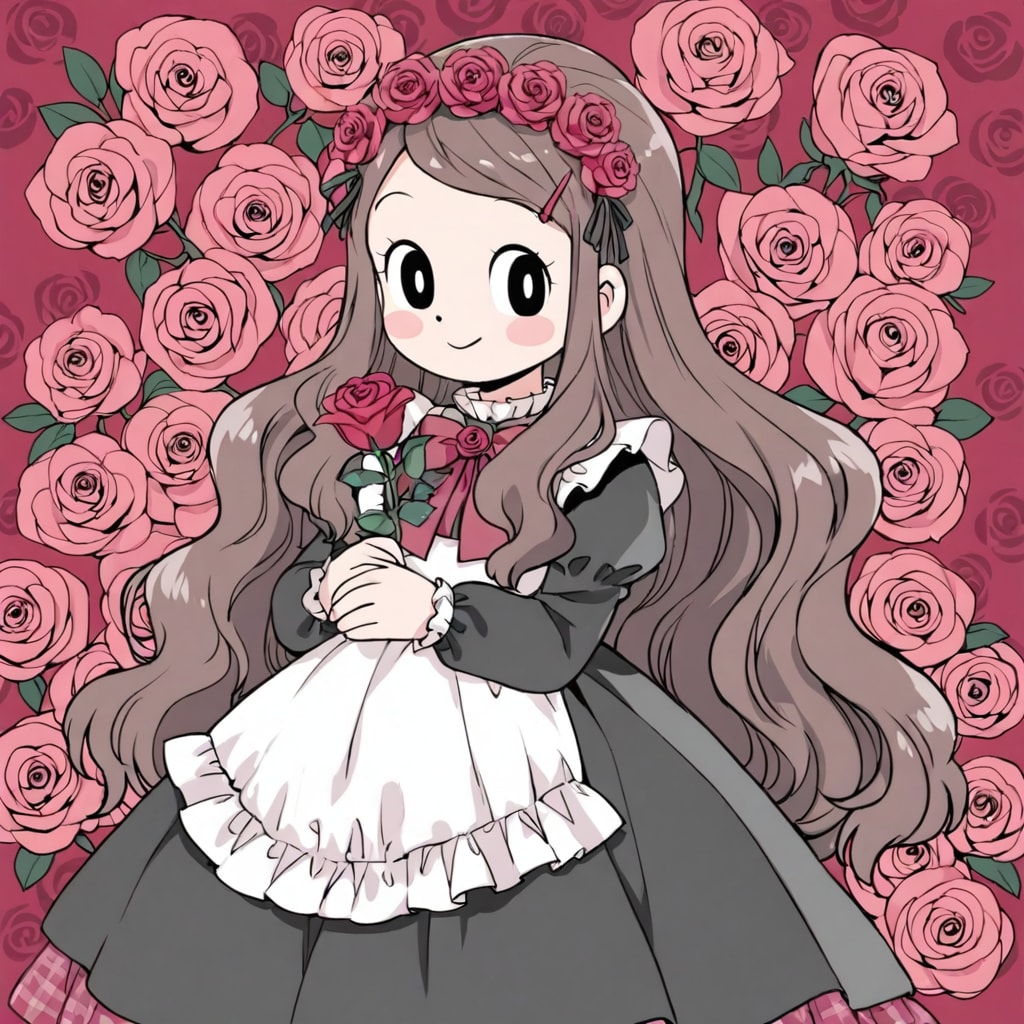 少年漫画風　バラと少女
