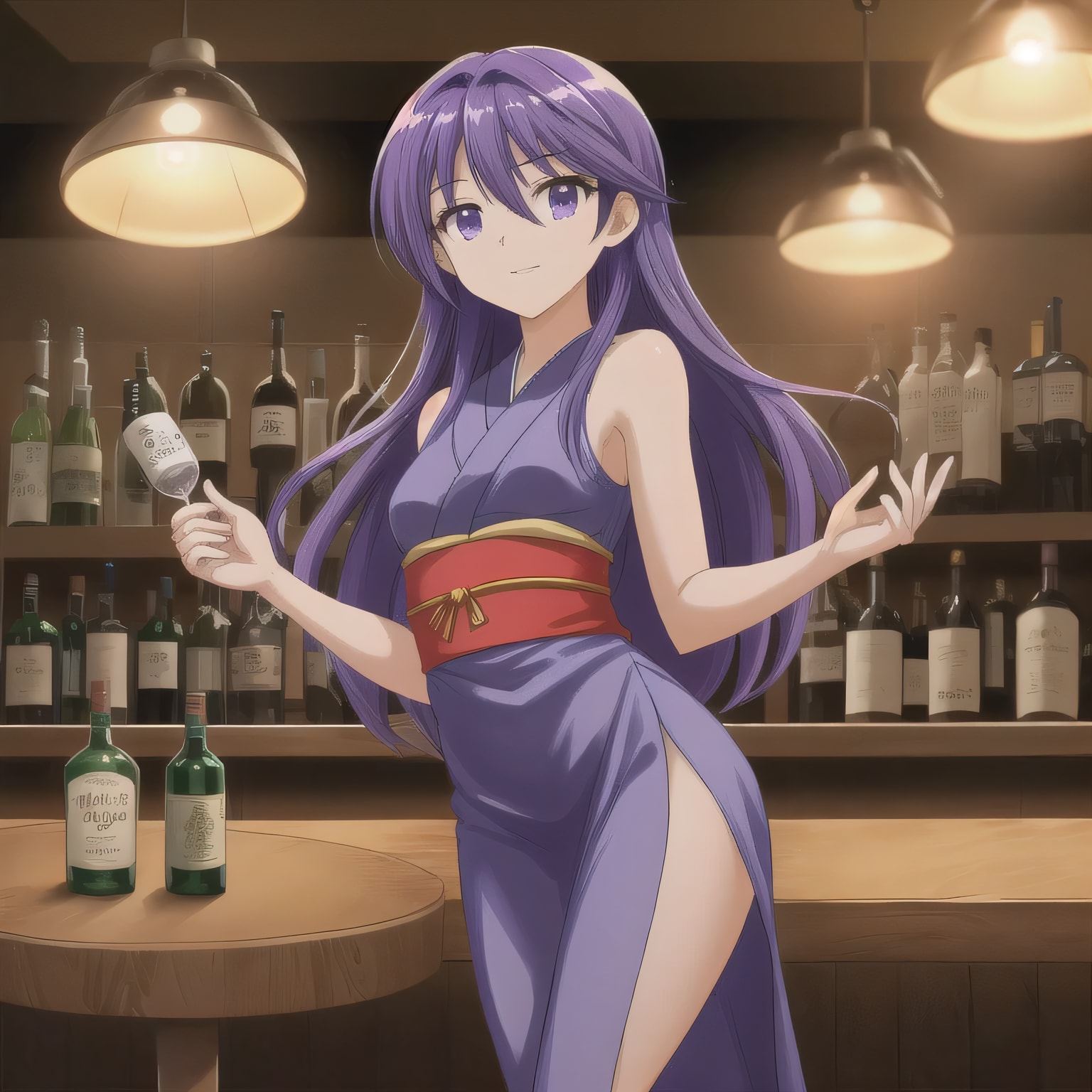 紫髪ロングで酒場の少女１１ | の人気AIイラスト・グラビア