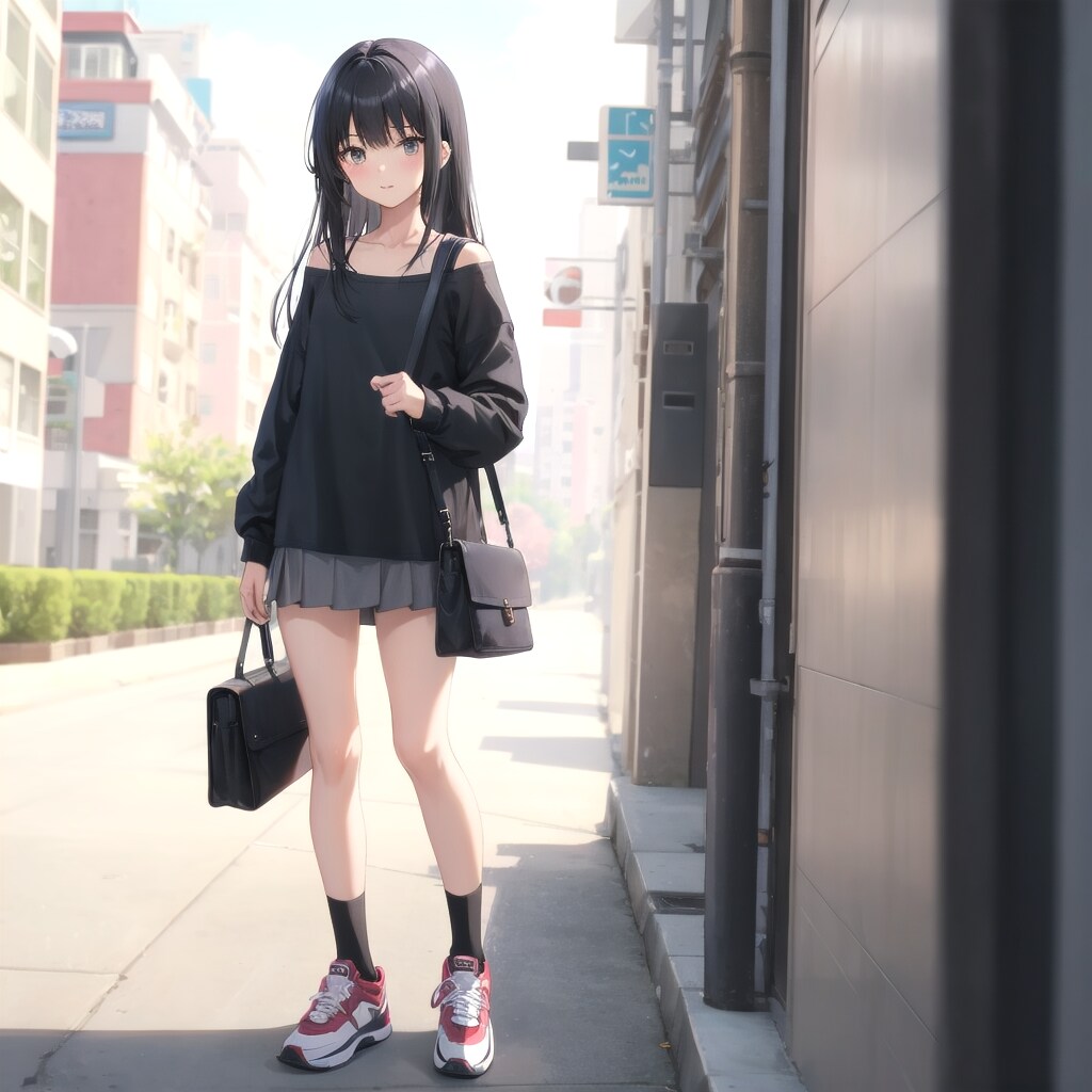 黒Tとグレーのミニスカ