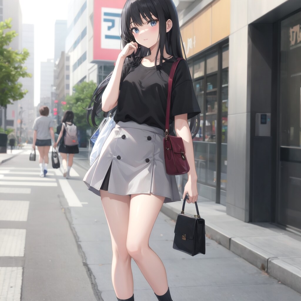 黒Tとグレーのミニスカ