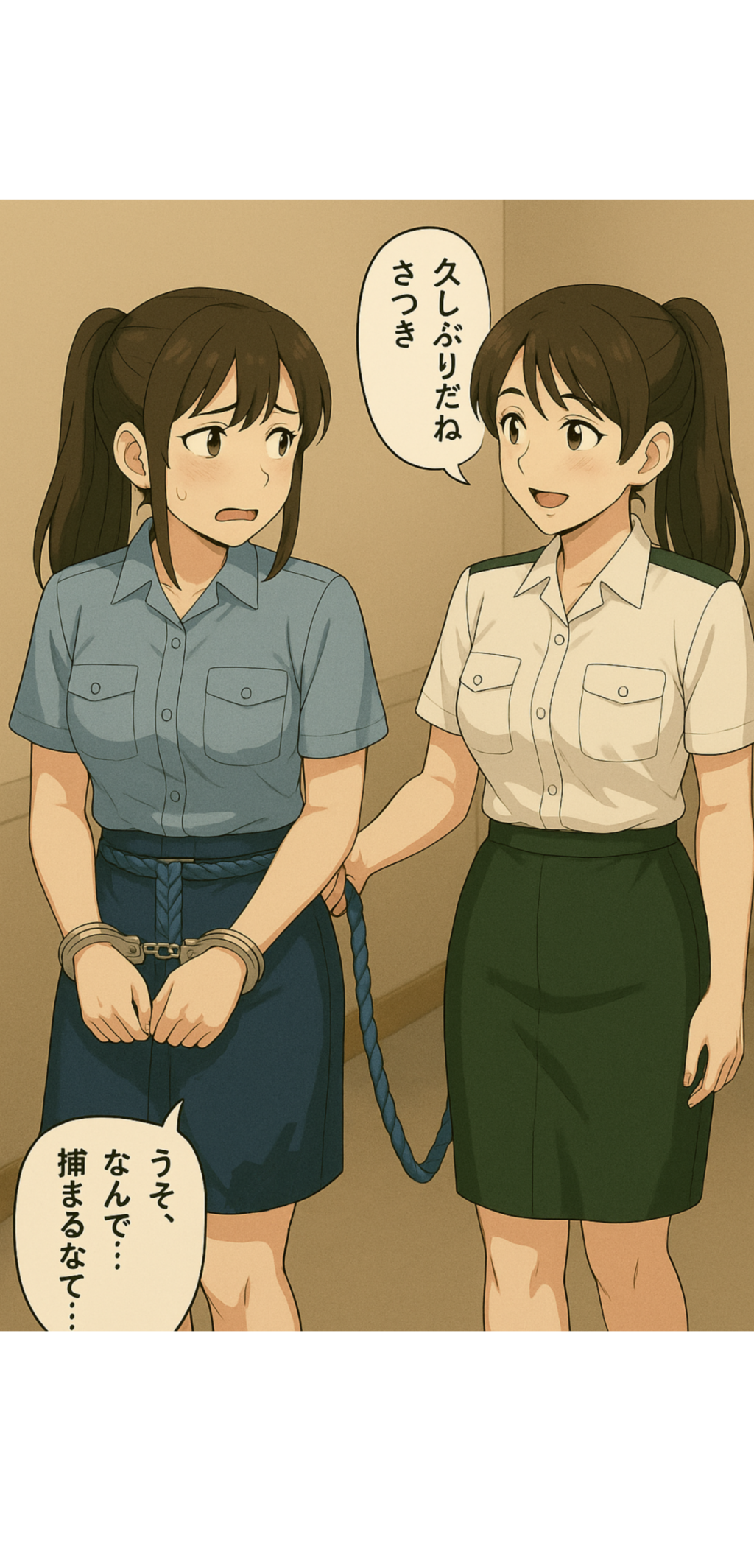 先輩婦警と後輩自衛官は高校時代の親友同士で百合関係を築く間柄！