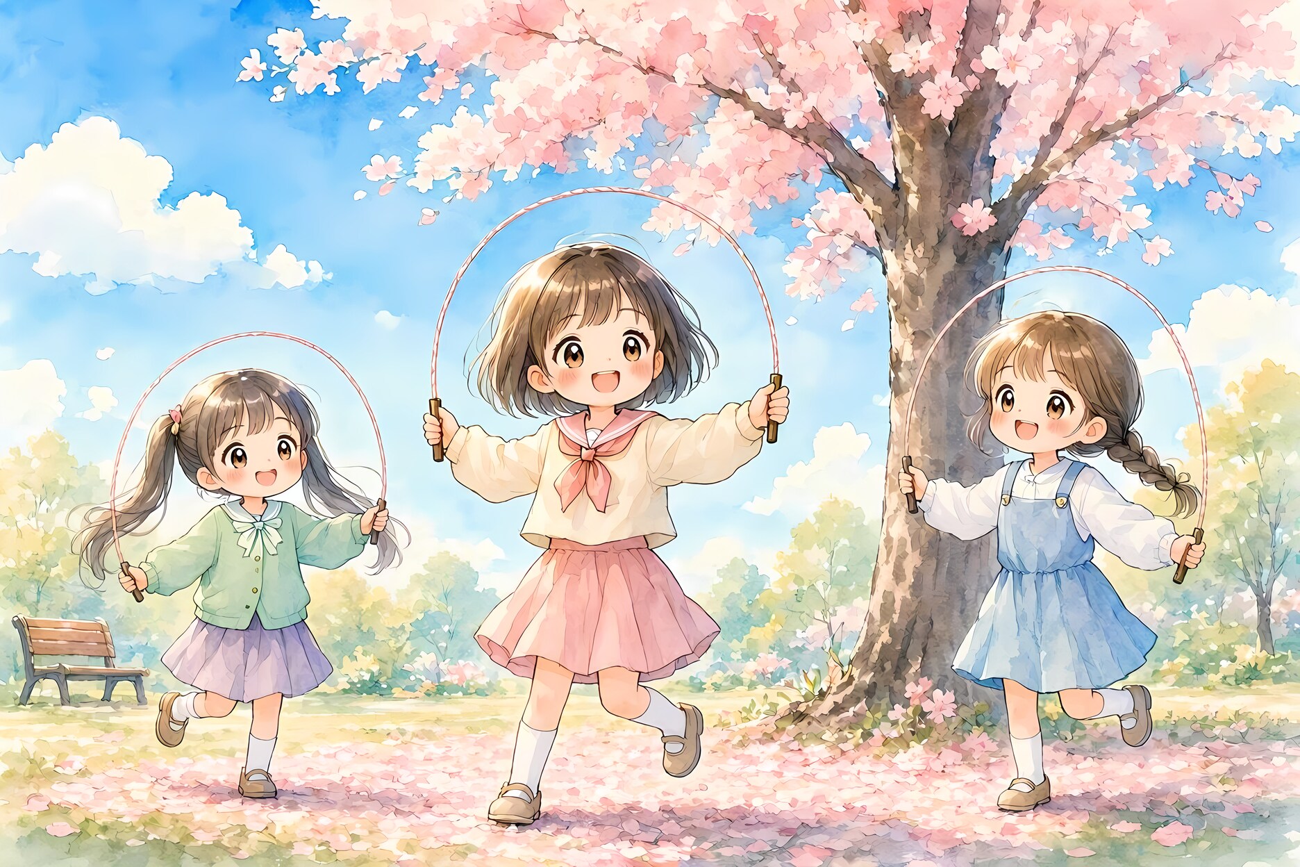 水彩画風ちびキャラの少女たち | の人気AIイラスト・グラビア