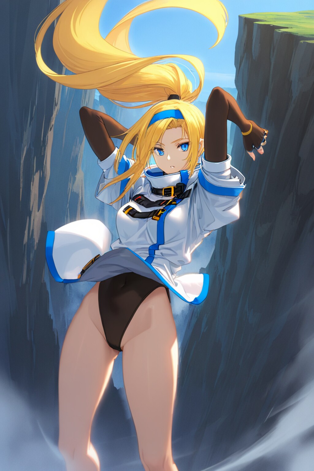 ミリア=レイジが崖から飛び降りてパンチラ